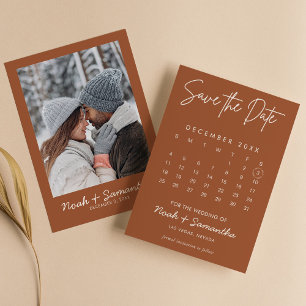 Modern Burnt Orange Minimalistisch Foto Calendar B Save The Date