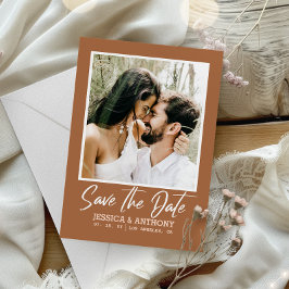 Modern Burnt Orange QR Code Save the Date Hochzeit Einladung