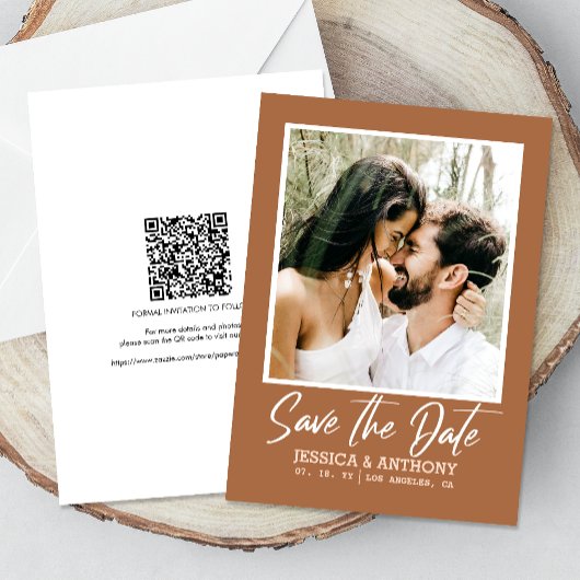 Modern Burnt Orange QR Code Save the Date Hochzeit Einladung