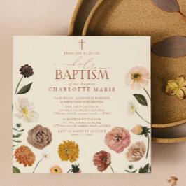 Modern Burnt Orange Terracotta Floral Heilige Tauf Einladung