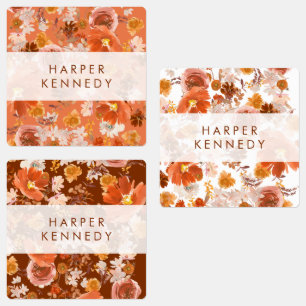 Modern Burnt Orange Terracotta Florals Name Etiketten