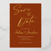 Modern Burnt Orange Terracotta Save the Date Folieneinladung (Vorderseite)