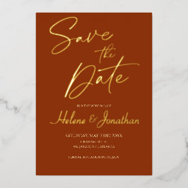 Modern Burnt Orange Terracotta Save the Date Folieneinladung