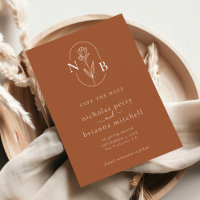 Modern Burnt Orange Wedding Monogram Minimalistisc