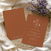 Modern Burnt Orange Wedding Monogram Minimalistisc Save The Date