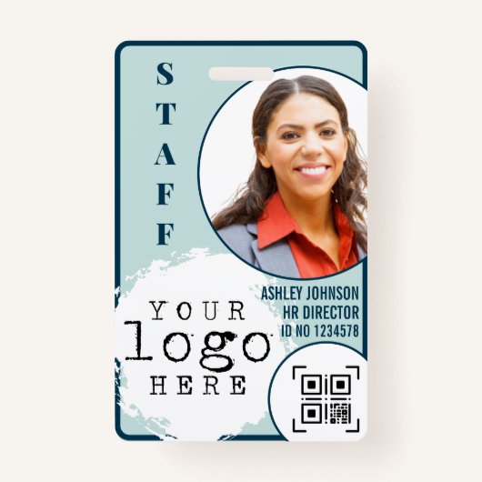 Modern Business Employee Photo Name Card QR code Ausweis (Vorderseite)