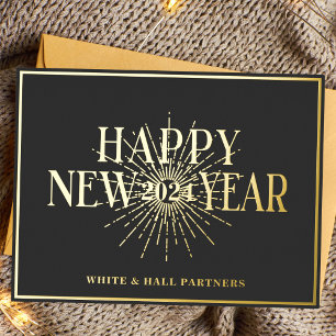 Modern Business Happy New Year Logo Schwarzes Go Folien Feiertagspostkarte