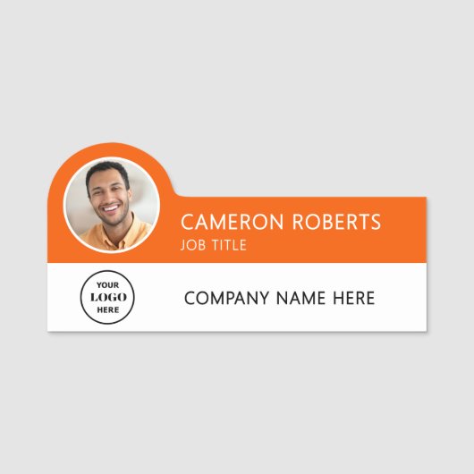 Modern Business Logo Orange Photo Magnetic Namensschild (Vorderseite)