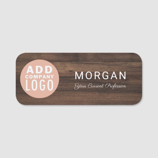 Modern Business Logo Rustic Wood Look Employees Namensschild (Vorderseite)