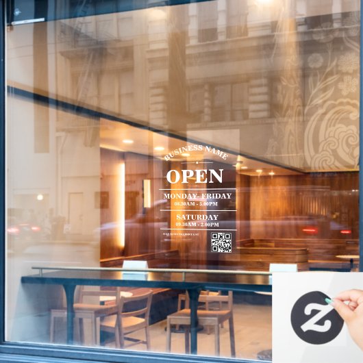Modern Business opening hours logo and qr code Fensteraufkleber (Café-Fenster)