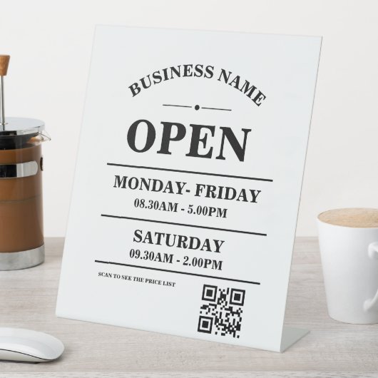 Modern Business opening hours logo and qr code Sockelschild (In Situ)