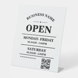 Modern Business opening hours logo and qr code Sockelschild