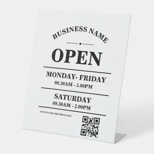Modern Business opening hours logo and qr code Sockelschild (Vorderseite)