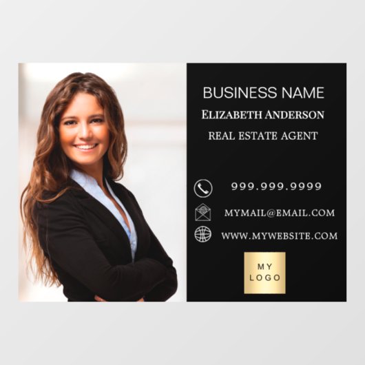 Modern Business Photo Contact Information black Fensteraufkleber (Blatt)
