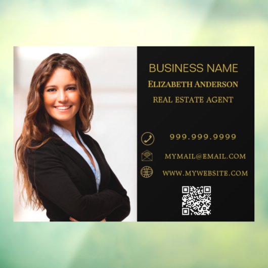 Modern Business Photo Contact Information black Fensteraufkleber (Blatt 3)