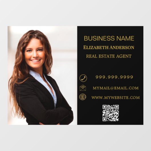Modern Business Photo Contact Information black Fensteraufkleber (Blatt)