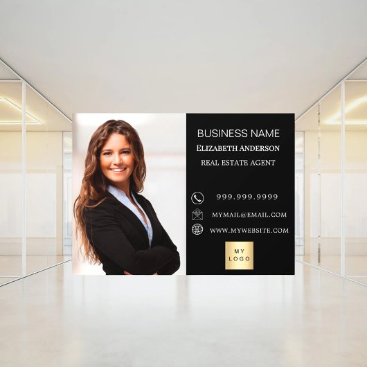 Modern Business Photo Contact Information black Fensteraufkleber