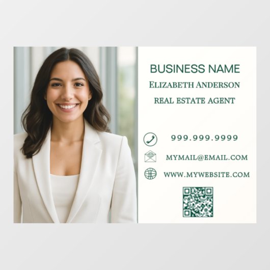 Modern Business Photo Contact Information Ivory Fensteraufkleber (Blatt)