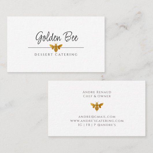 Modern Busy Golden Bee Logo Catering Culinary Visitenkarte (Vorne/Hinten)