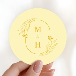 Modern Butter Yellow Boho Monogram Wedding Runder Aufkleber