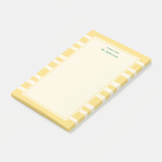 Modern Butter Yellow Stripes Custom Teacher Notes Post-it Klebezettel (angewinkelt)