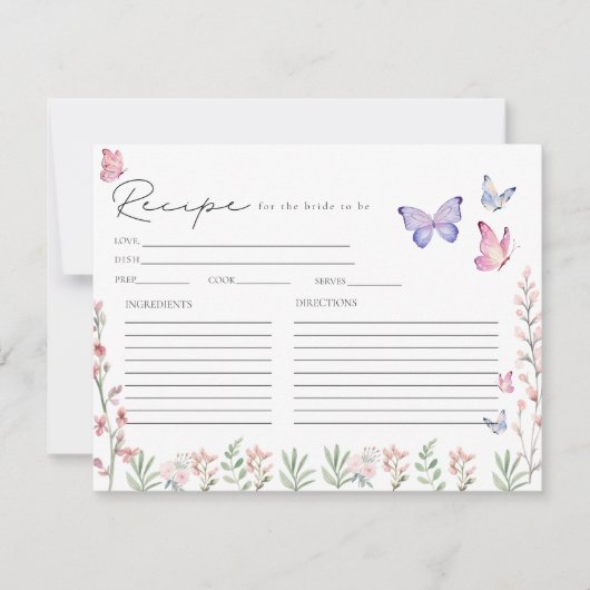 Modern Butterflies Bridal Shower Recipe Card Einladung (Vorderseite)