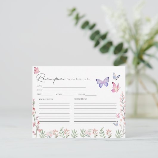 Modern Butterflies Bridal Shower Recipe Card Einladung (Stehend Vorderseite)