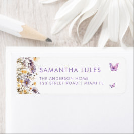 Modern Butterflies Purple Floral Return Address