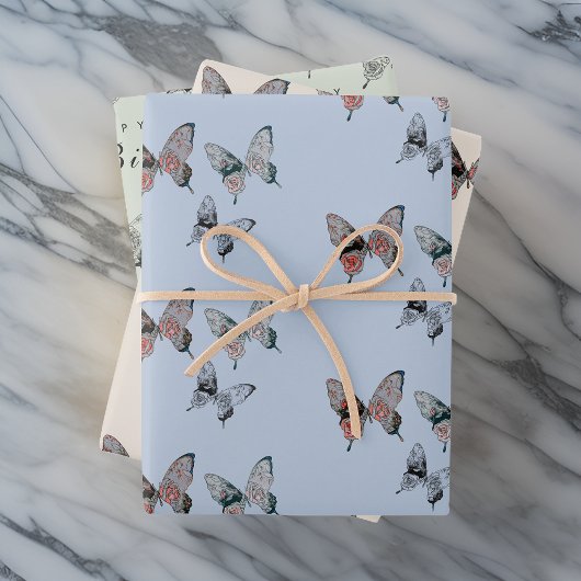 Modern Butterfly Geburtstag Geschenkpapier Set