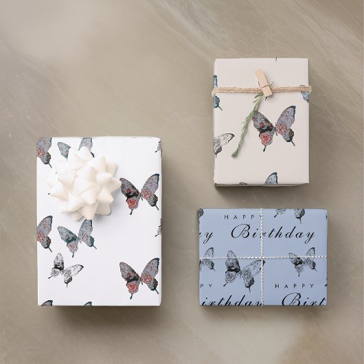 Modern Butterfly Geburtstag Geschenkpapier Set