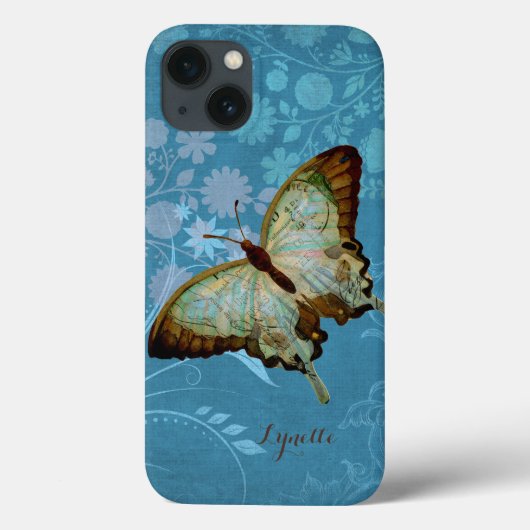 Modern Butterfly Linen Scroll Flourish Floral Case (Rückseite)