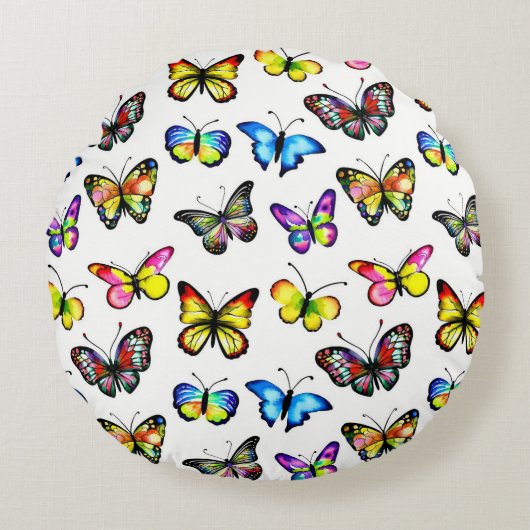 Modern Butterfly Pattern Round Pillow Rundes Kissen (Vorderseite)