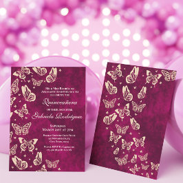 Modern Butterfly Pink Gold Quinceñera 15. Party Einladung