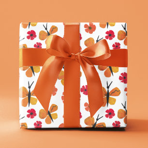 Modern Butterfly Poppy Red Orange aus dem Mittelal Geschenkpapier