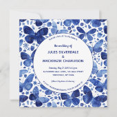 Modern Butterfly Watercolor Indigo Blue Wedding Einladung (Vorderseite)