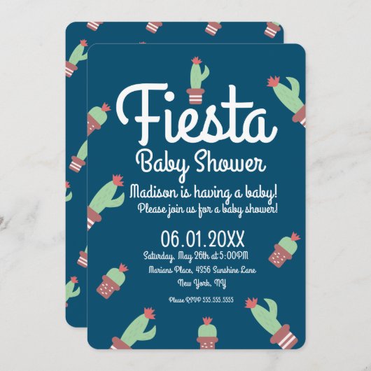 Modern Cactus Border Fiesta Baby Shower Einladung (Vorne/Hinten)