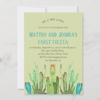 Modern Cactus Boy First Fiesta Geburtstag Einladung