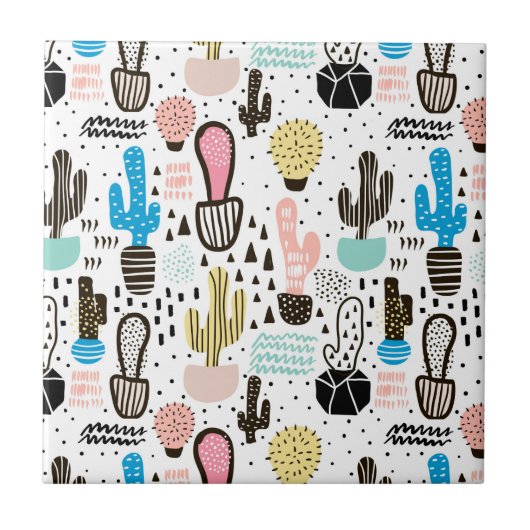 Modern Cactus Geometric Muster Fliese (Vorderseite)