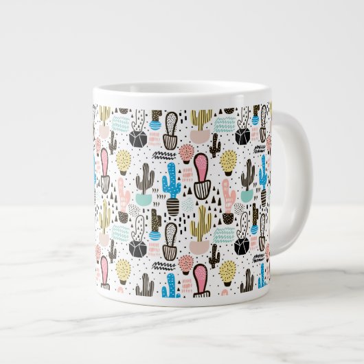 Modern Cactus Geometric Muster Jumbo-Tasse (Vorderseite Rechts)