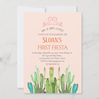 Modern Cactus Tiara First Fiesta Birthday Einladung