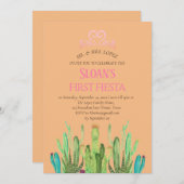 Modern Cactus Tiara First Fiesta Birthday Einladung (Vorne/Hinten)