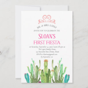 Modern Cactus Tiara First Fiesta Pink Birthday Einladung