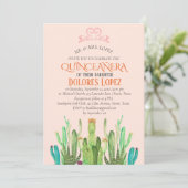 Modern Cactus Tiara Quinceañera Fiesta Birthday Einladung (Stehend Vorderseite)