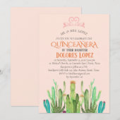 Modern Cactus Tiara Quinceañera Fiesta Birthday Einladung (Vorne/Hinten)