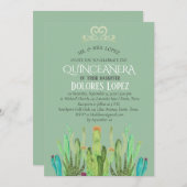 Modern Cactus Tiara Quinceañera Fiesta Birthday Einladung (Vorne/Hinten)