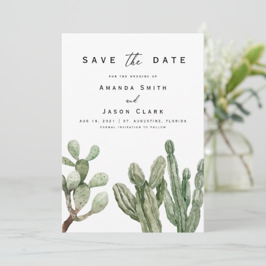 Modern Cactus Wüste Boho Hochzeit  Einladung (Stehend Vorderseite)