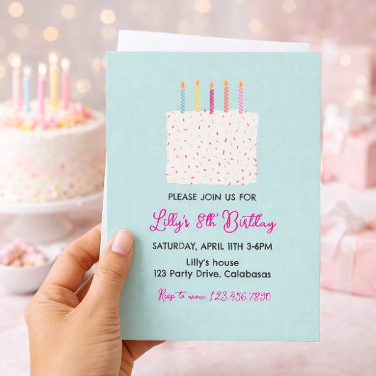 Modern Cake Birthday Invitation, Colorful Sprinkle Einladung