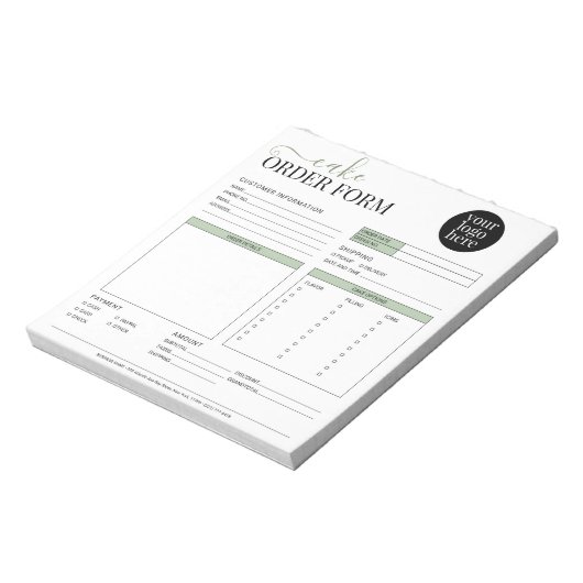 Modern Cake Cupcake Bäckerei Sage Green Order Form Notizblock (Rotiert)