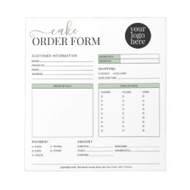 Modern Cake Cupcake Bäckerei Sage Green Order Form Notizblock