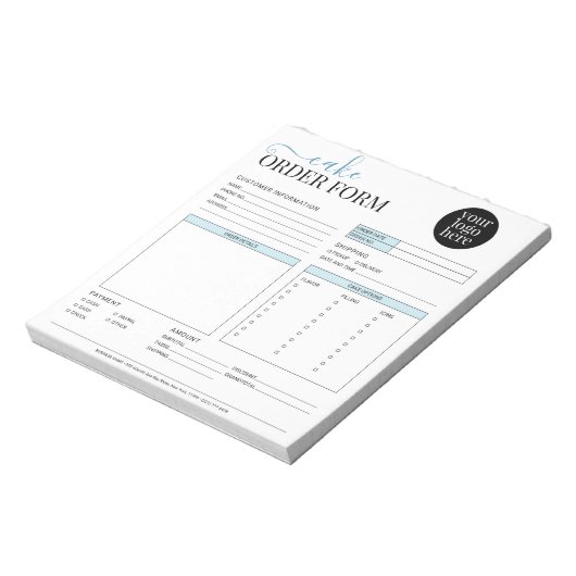 Modern Cake Cupcake Bakery Blue Order Form Notizblock (Rotiert)